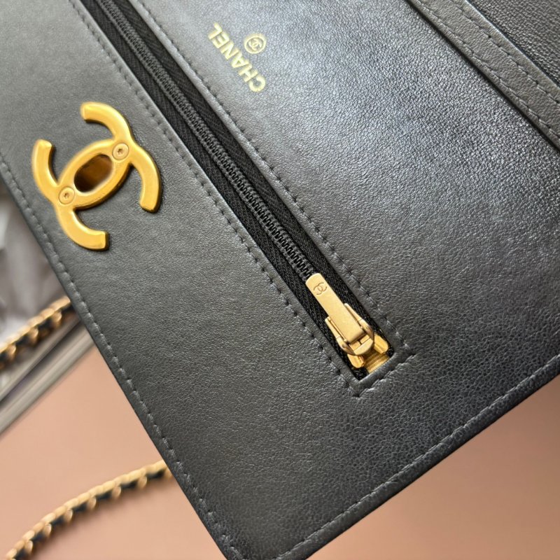 ::CHANEL:: AP3938 琺瑯金屬雙C 皮革鍊帶皮夾黑色WOC 鏈包 可調節鏈-32