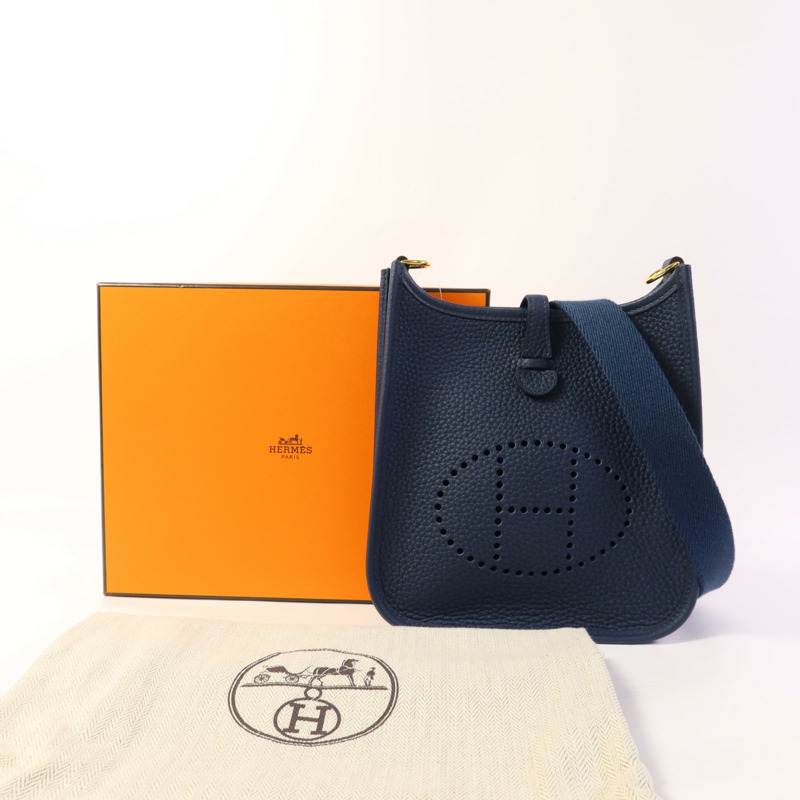 HERMES Clemence皮革Evelyne TPM金扣肩背袋Bleu de Prusse-14