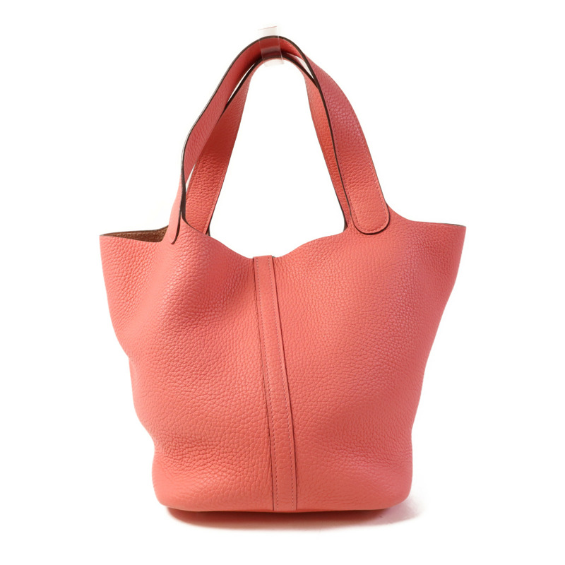 HERMES Clemence皮革Picotin MM銀扣手挽袋Rose Azalee-1