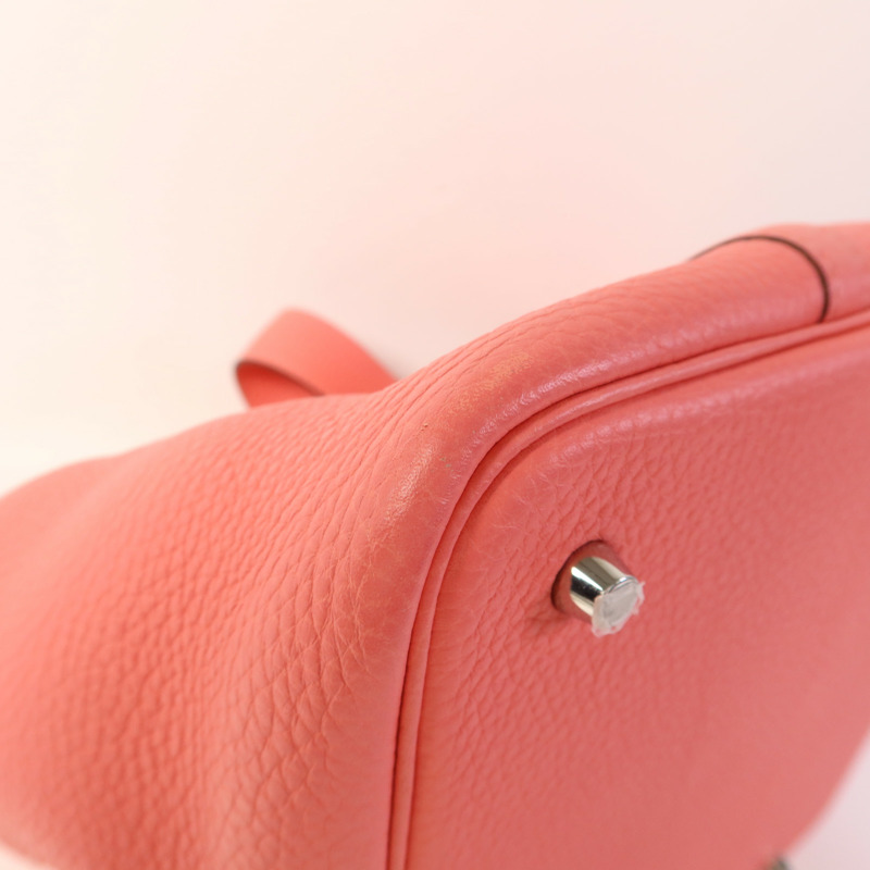 HERMES Clemence皮革Picotin MM銀扣手挽袋Rose Azalee-12