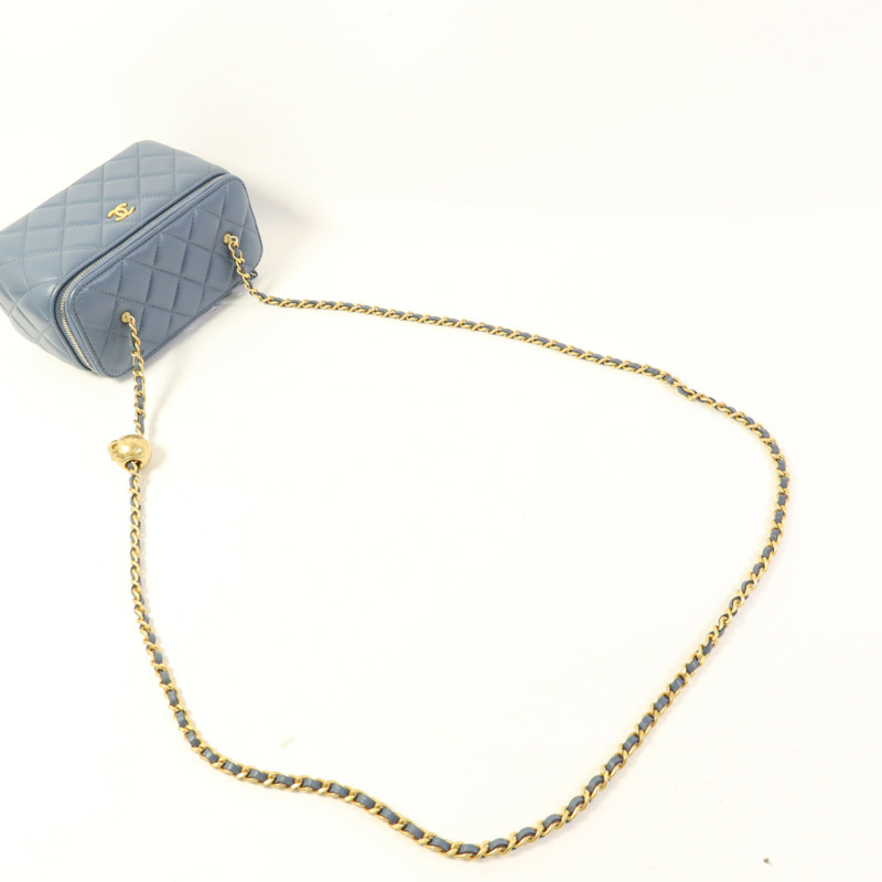 CHANEL 羊皮皮革Vanity Case金扣鏈帶肩背袋-4