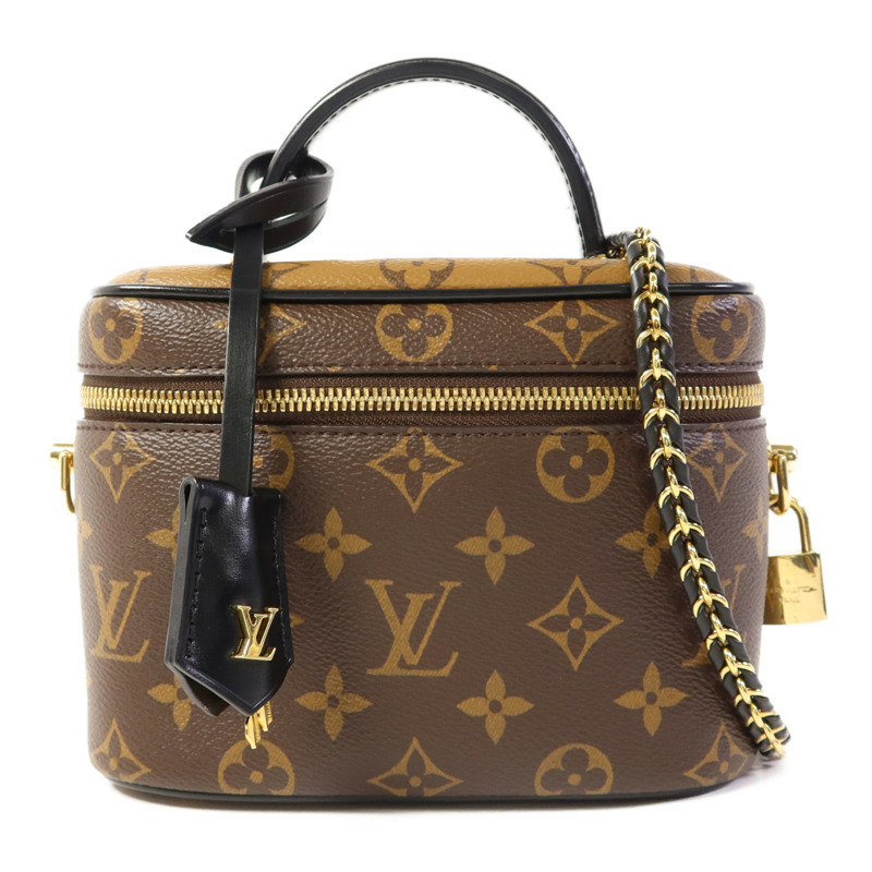 LOUIS VUITTON Monogram Reverse Vanity PM金扣手挽肩背兩用袋棕色-0