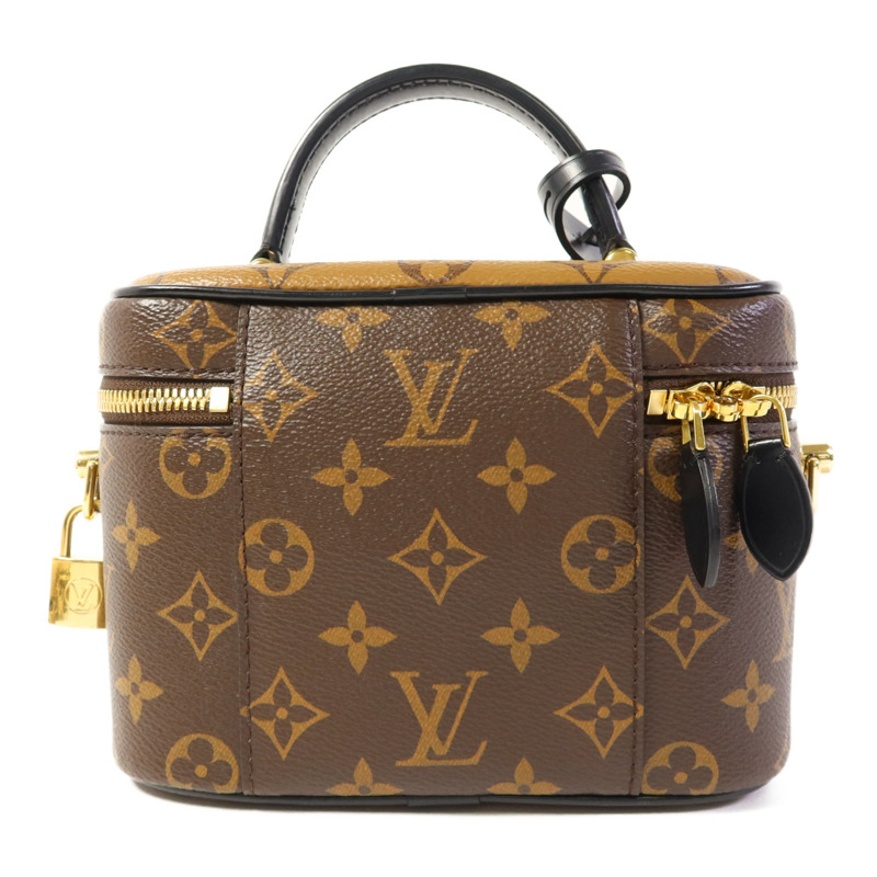 LOUIS VUITTON Monogram Reverse Vanity PM金扣手挽肩背兩用袋棕色-1