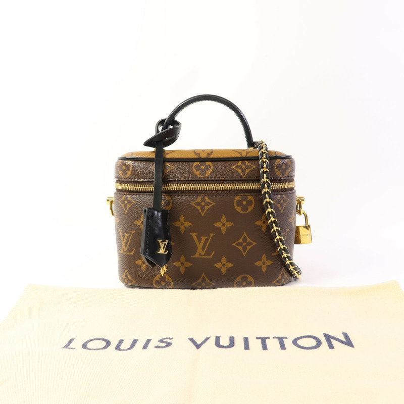 LOUIS VUITTON Monogram Reverse Vanity PM金扣手挽肩背兩用袋棕色-14