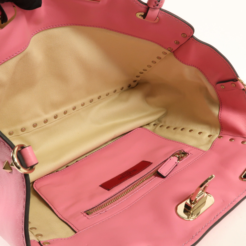 Valentino 牛皮皮革Rockstud金扣手挽肩背兩用袋-4