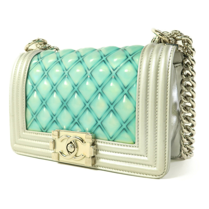 CHANEL 牛皮皮革/PVC Boy 20銀扣鏈帶肩背袋-2