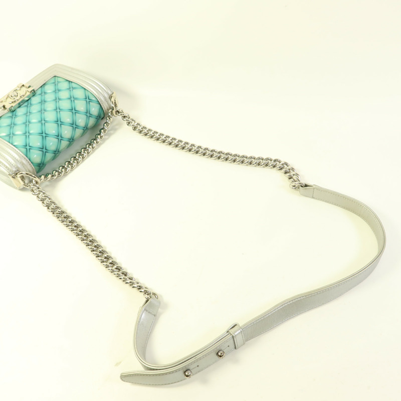 CHANEL 牛皮皮革/PVC Boy 20銀扣鏈帶肩背袋-9