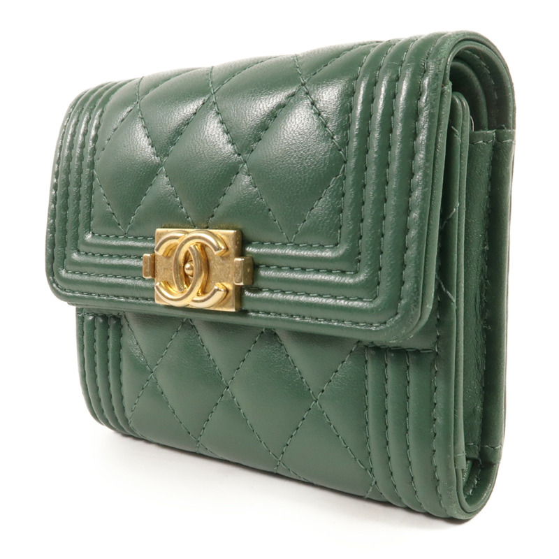 CHANEL 羊皮皮革Boy Chanel Three-fold Wallet金扣錢包-2