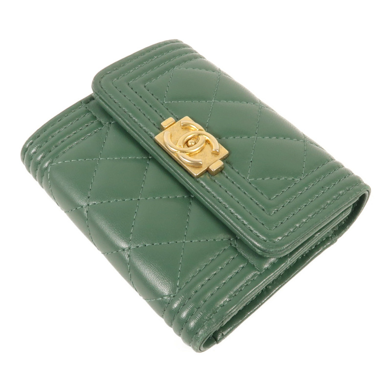 CHANEL 羊皮皮革Boy Chanel Three-fold Wallet金扣錢包-3