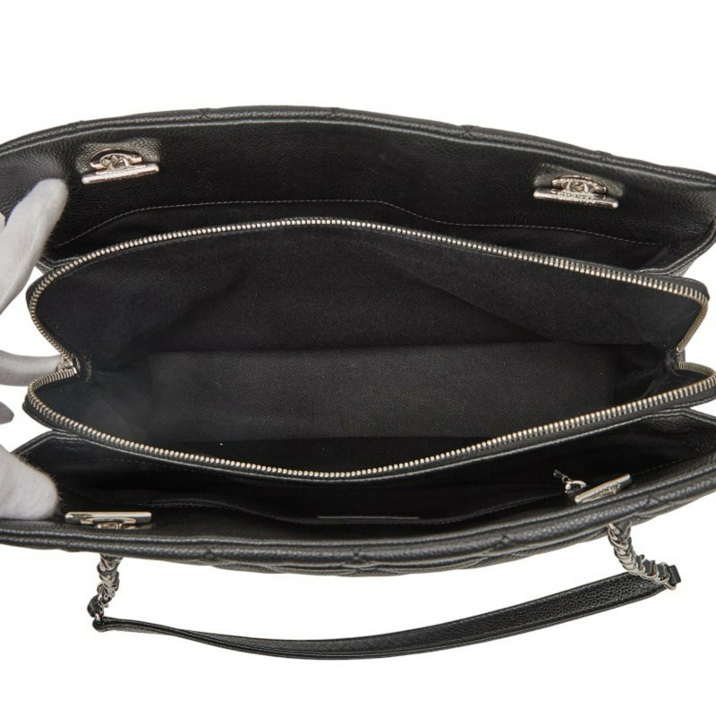 CHANEL 女士 Matelasse Coco Mark 鏈條托特包,黑色魚子醬皮革-7