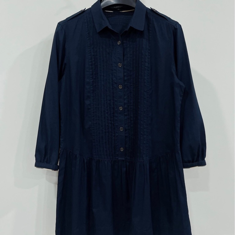 Burberry 倫敦 深藍肩扣打摺長版上衣-0