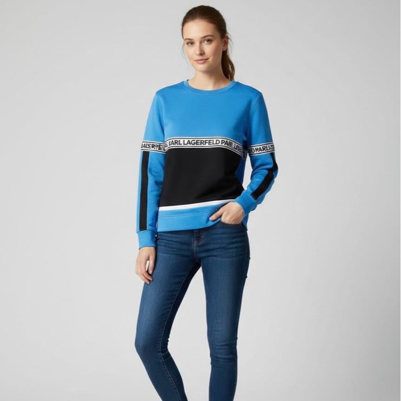 老佛爺 KARL LAGERFELD 圓領字母織帶長袖上衣-0