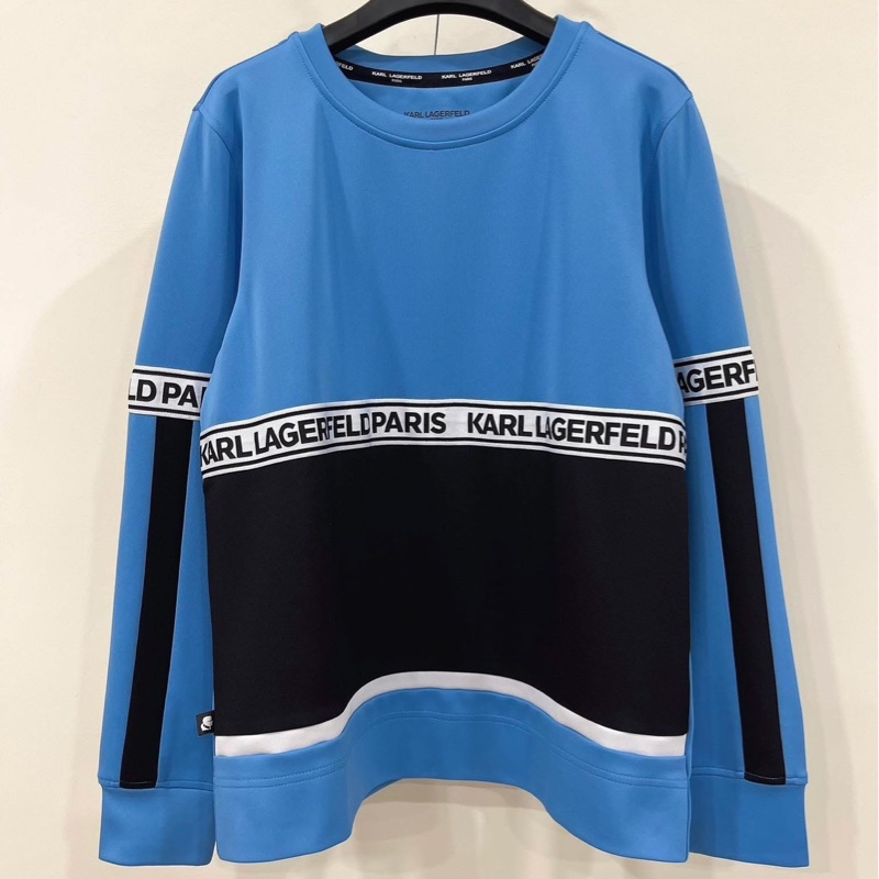 老佛爺 KARL LAGERFELD 圓領字母織帶長袖上衣-1