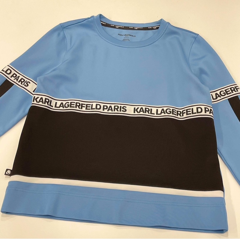 老佛爺 KARL LAGERFELD 圓領字母織帶長袖上衣-7