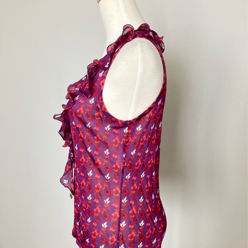 近新Dior迪奧亮眼針織荷葉領背心上衣38/適合S~M-1