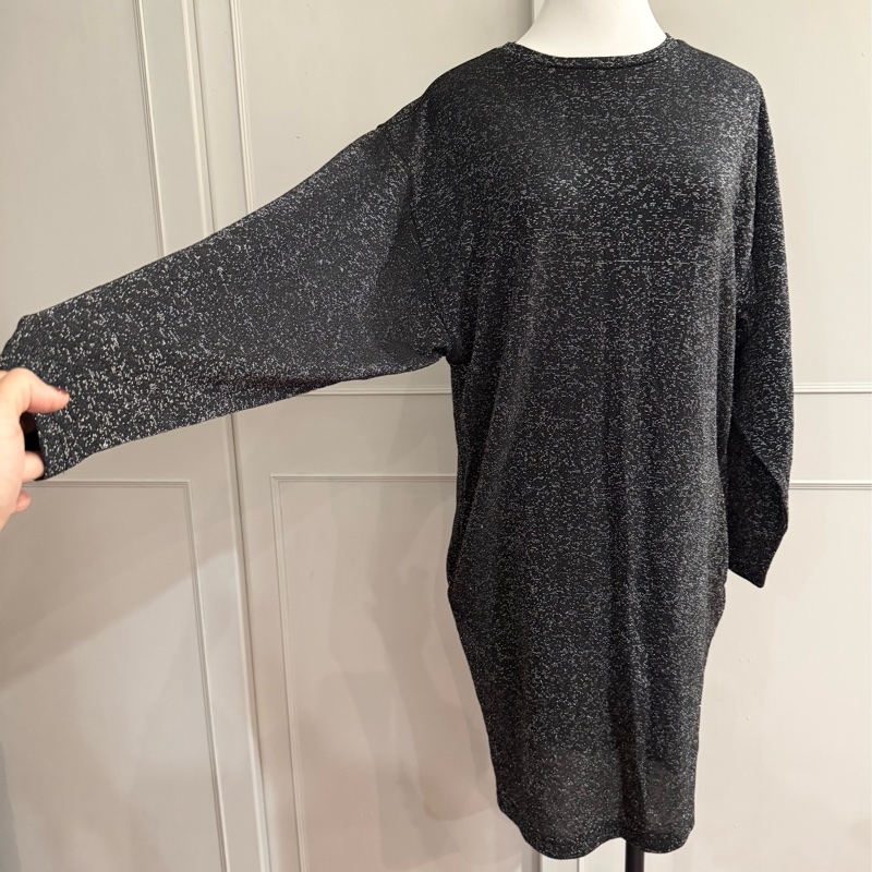 義大利Diesel鐵灰色銀蔥針織長袖洋裝S號適合S~M-5