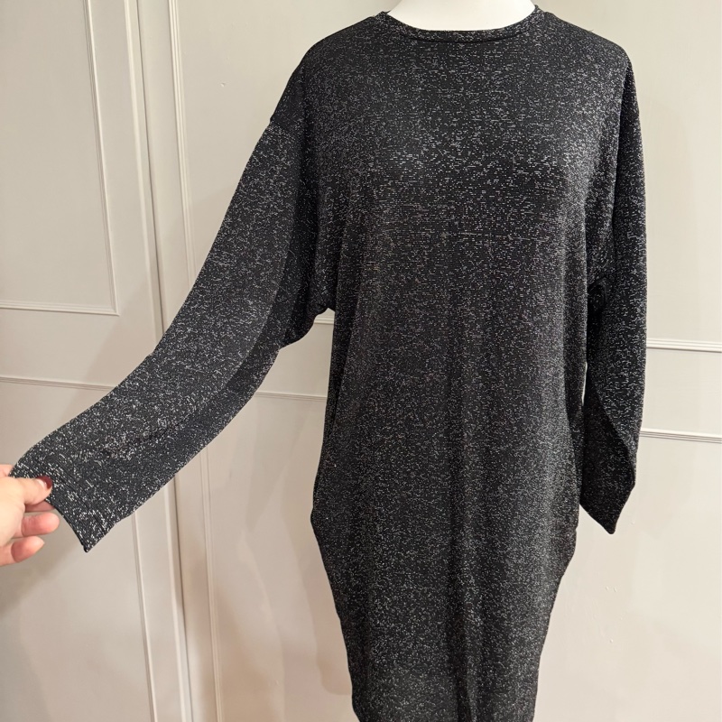 義大利Diesel鐵灰色銀蔥針織長袖洋裝S號適合S~M-6