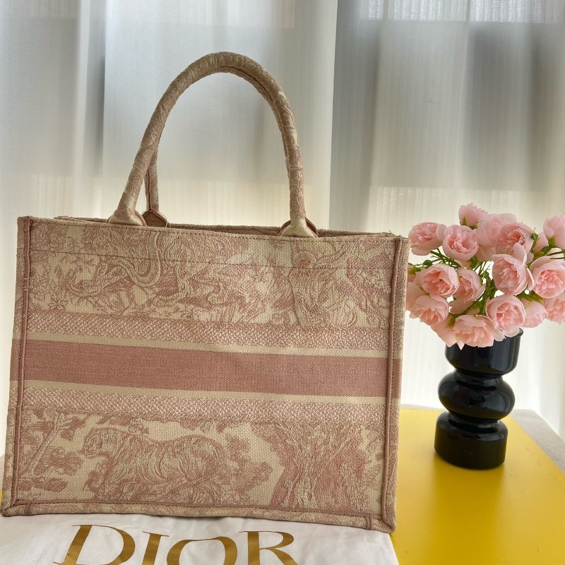 DIOR BOOK TOTE 中號 粉色刺綉帆布手提包托特包-1