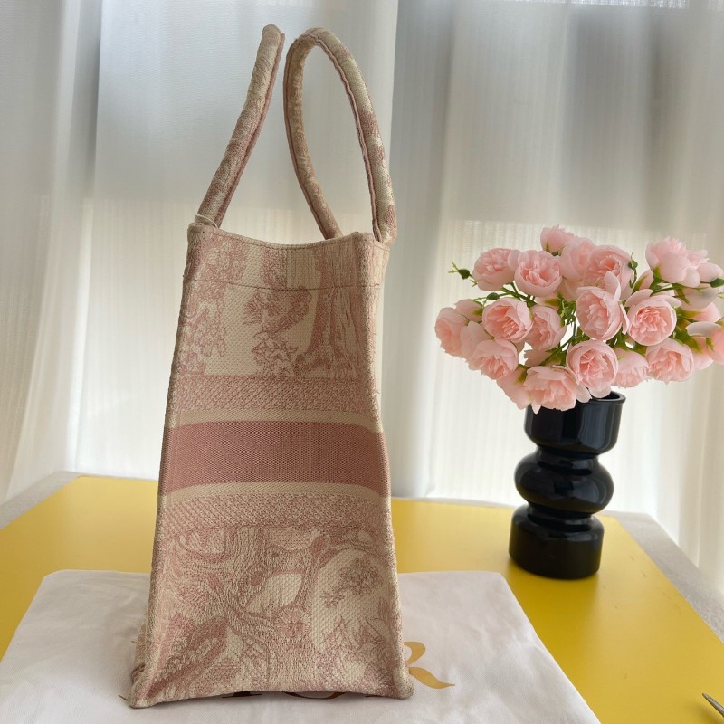 DIOR BOOK TOTE 中號 粉色刺綉帆布手提包托特包-3