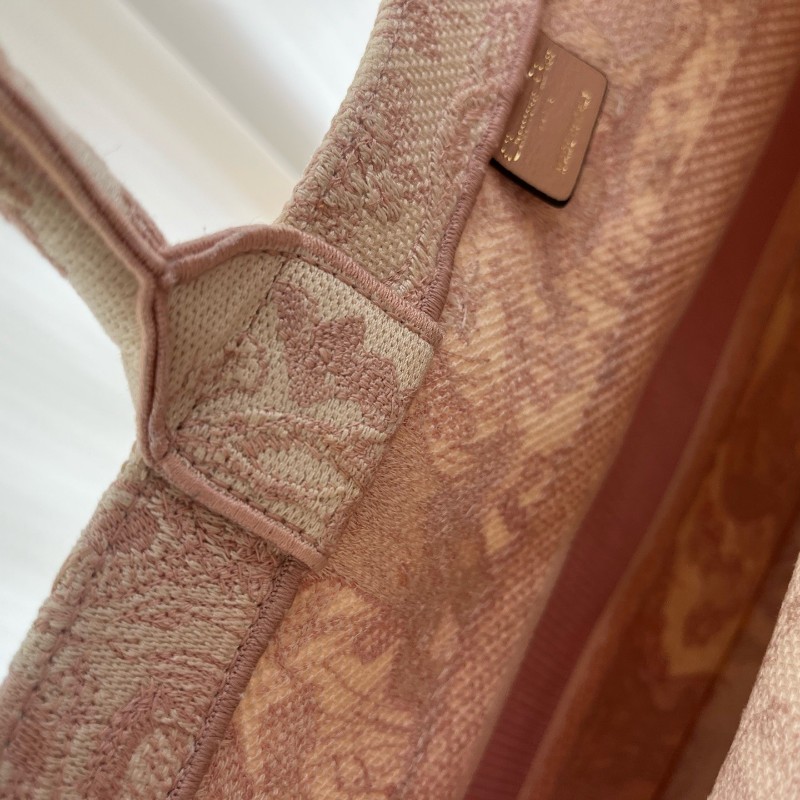 DIOR BOOK TOTE 中號 粉色刺綉帆布手提包托特包-4
