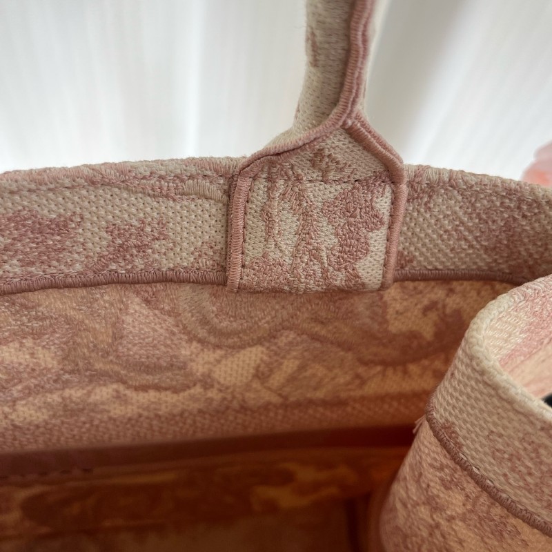 DIOR BOOK TOTE 中號 粉色刺綉帆布手提包托特包-6