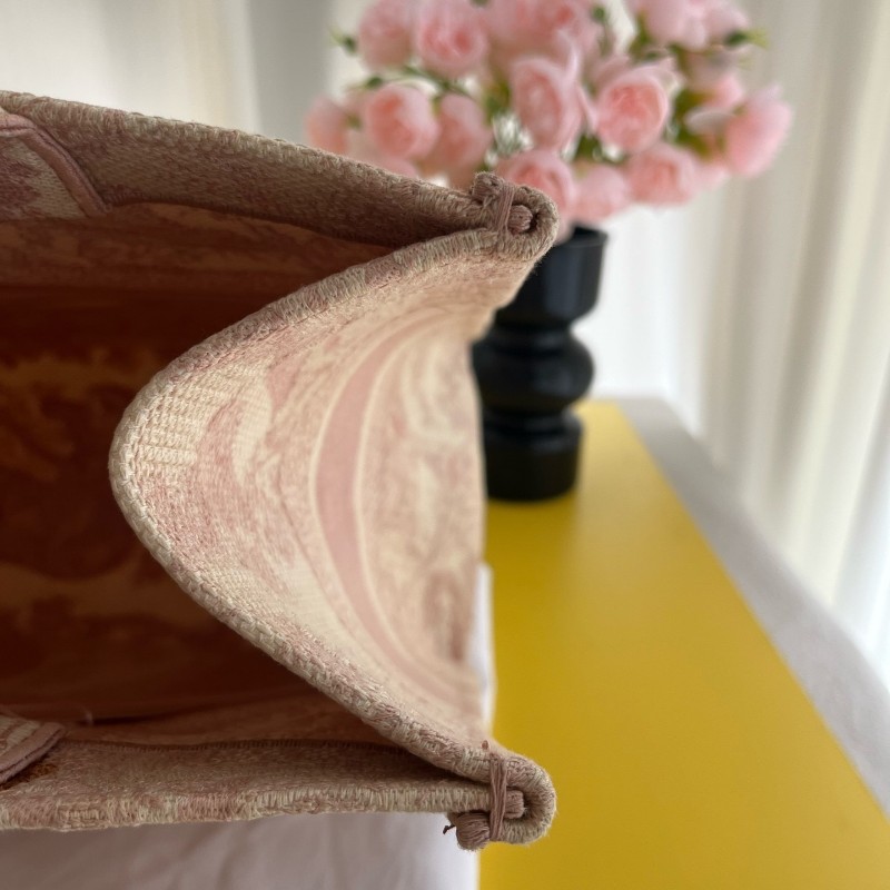 DIOR BOOK TOTE 中號 粉色刺綉帆布手提包托特包-8