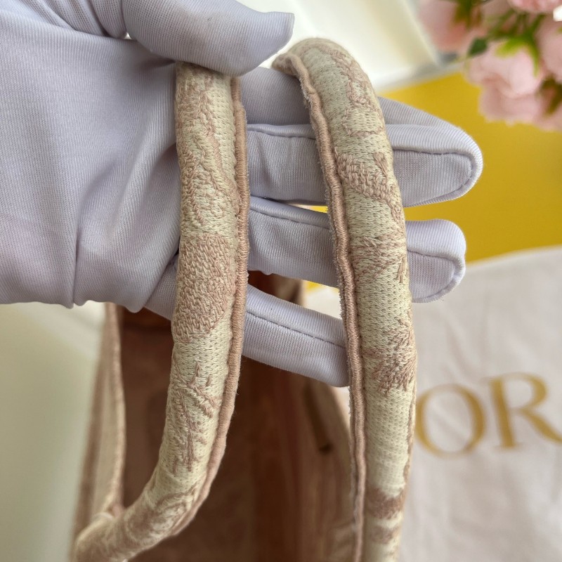 DIOR BOOK TOTE 中號 粉色刺綉帆布手提包托特包-10
