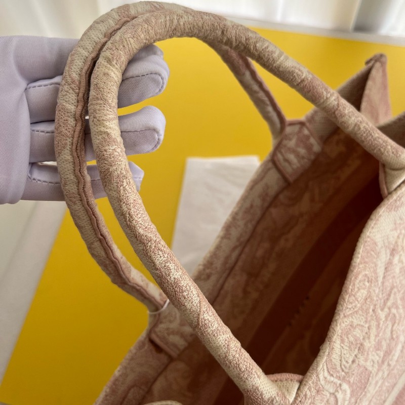 DIOR BOOK TOTE 中號 粉色刺綉帆布手提包托特包-11