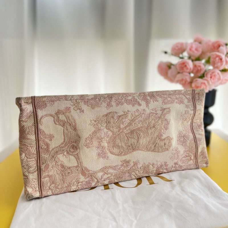 DIOR BOOK TOTE 中號 粉色刺綉帆布手提包托特包-14