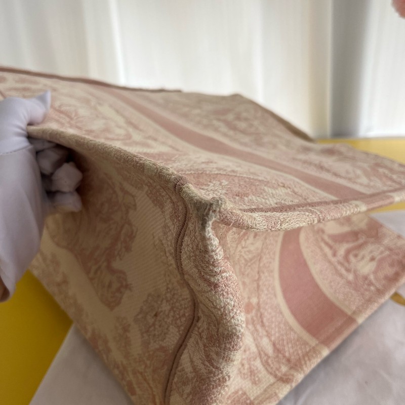 DIOR BOOK TOTE 中號 粉色刺綉帆布手提包托特包-17