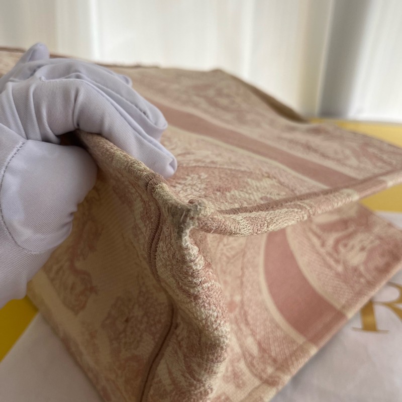 DIOR BOOK TOTE 中號 粉色刺綉帆布手提包托特包-18