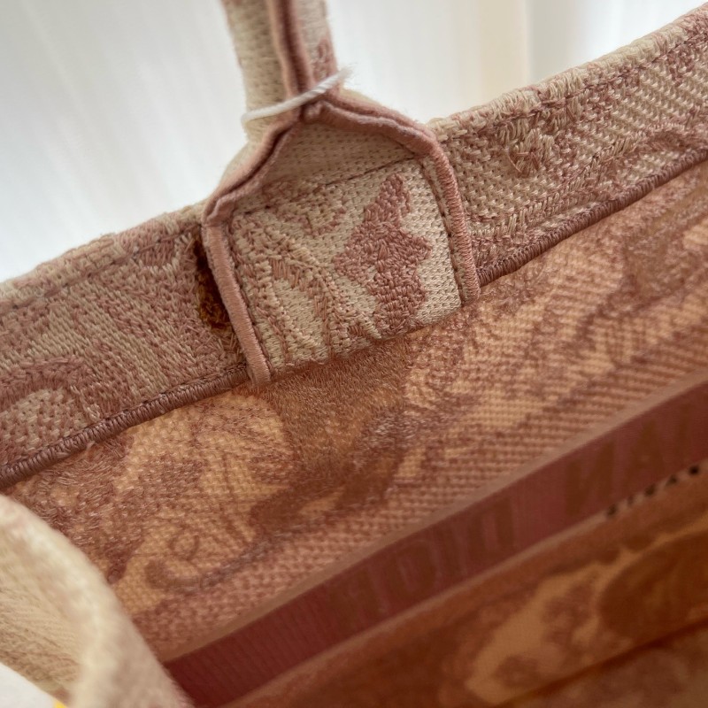 DIOR BOOK TOTE 中號 粉色刺綉帆布手提包托特包-19