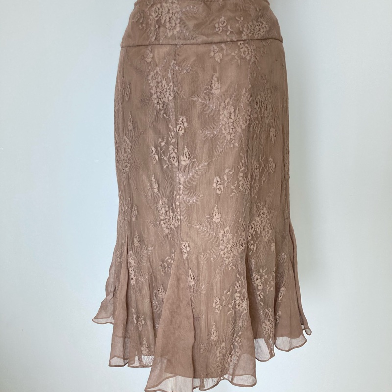 正品CK咖啡色蕾絲魚尾裙US2號/S可穿-5