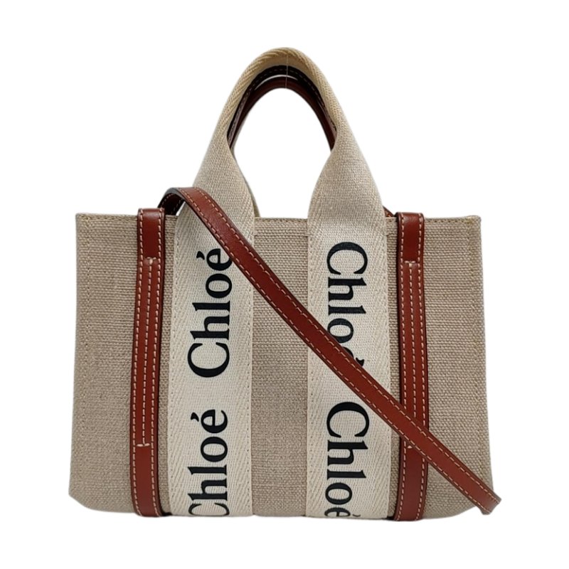 Chloé Woody 迷你 米色織物斜背包手提包肩背包-0