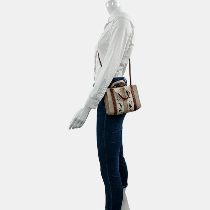 Chloé Woody 迷你 米色織物斜背包手提包肩背包-1