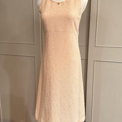 正品CHANEL香奈兒蜜桃色呢喃料背心洋裝36/XS~S