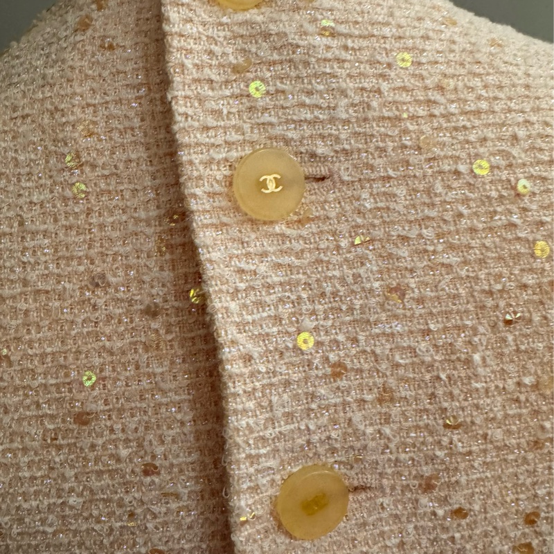正品CHANEL香奈兒蜜桃色呢喃料背心洋裝36/XS~S-1