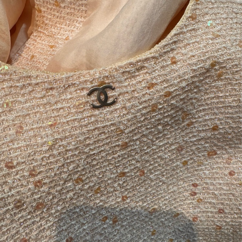正品CHANEL香奈兒蜜桃色呢喃料背心洋裝36/XS~S-4