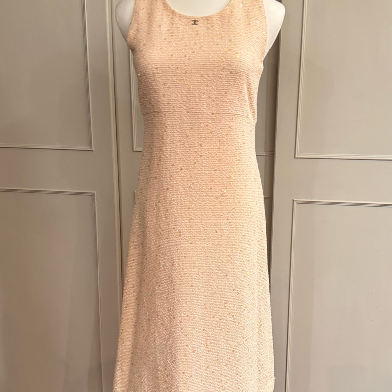 正品CHANEL香奈兒蜜桃色呢喃料背心洋裝36/XS~S-6