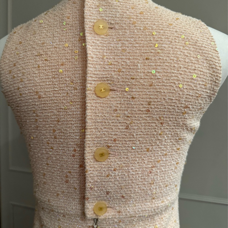 正品CHANEL香奈兒蜜桃色呢喃料背心洋裝36/XS~S-7