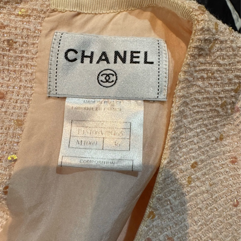 正品CHANEL香奈兒蜜桃色呢喃料背心洋裝36/XS~S-8