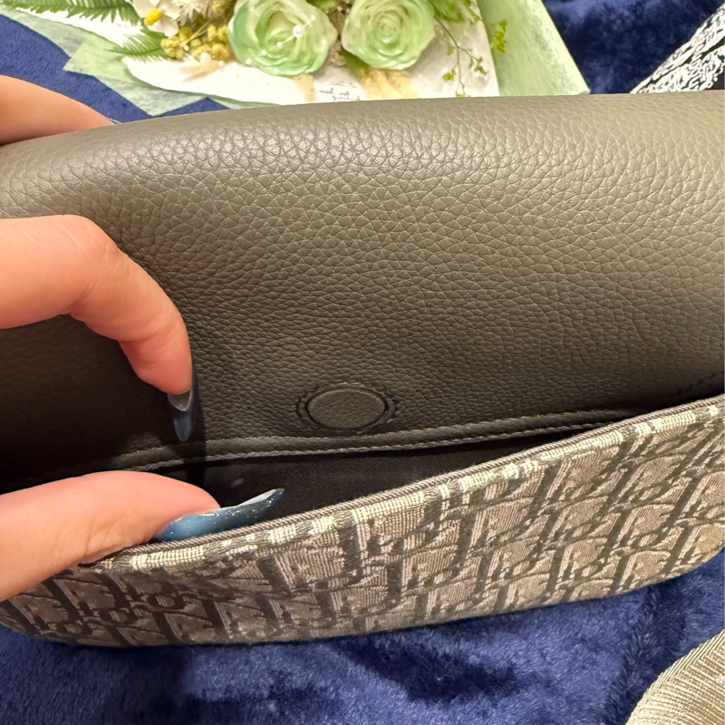 Dior Saddle 皮革馬鞍設計綠色老花側背包/郵差包-2