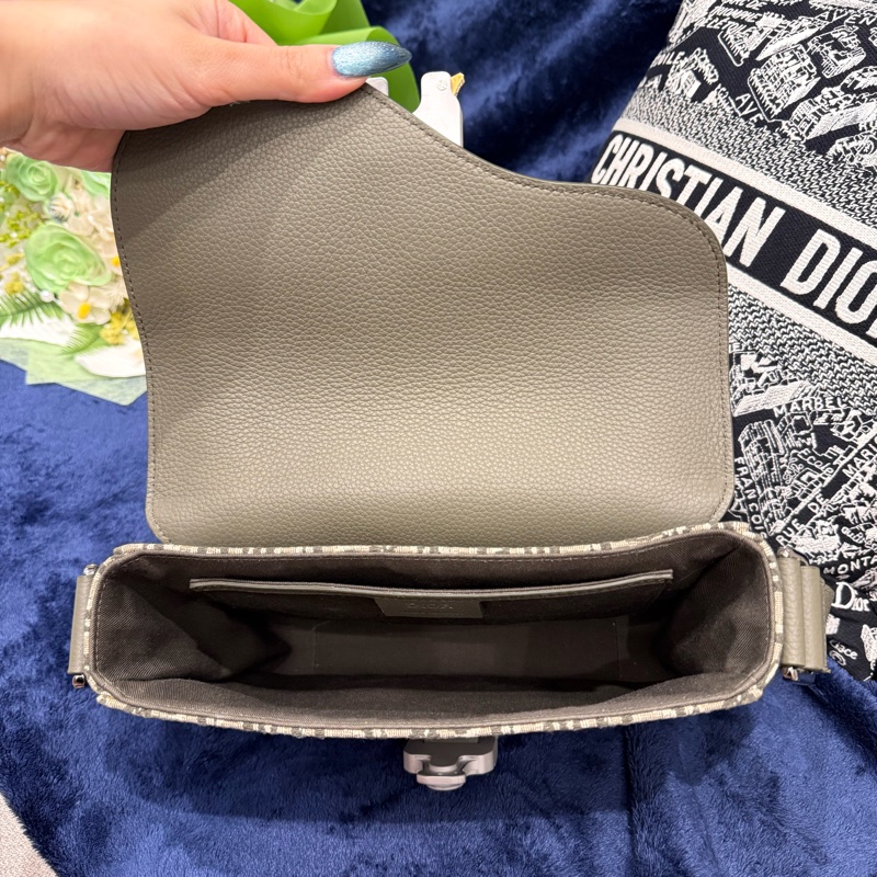 Dior Saddle 皮革馬鞍設計綠色老花側背包/郵差包-3