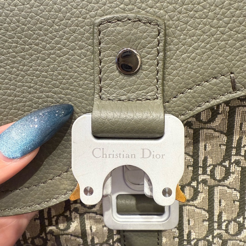 Dior Saddle 皮革馬鞍設計綠色老花側背包/郵差包-6