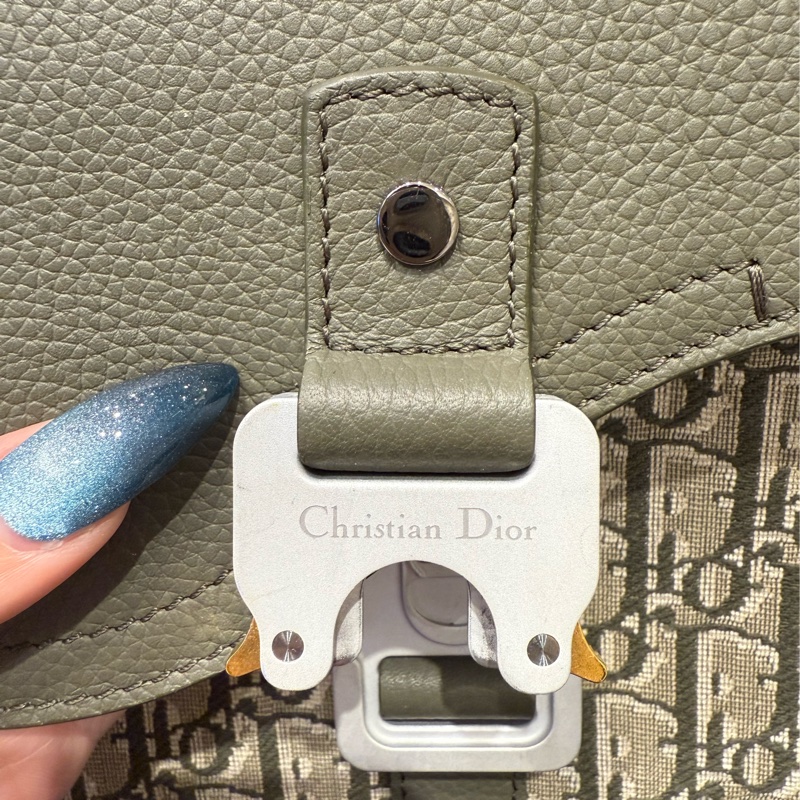 Dior Saddle 皮革馬鞍設計綠色老花側背包/郵差包-14