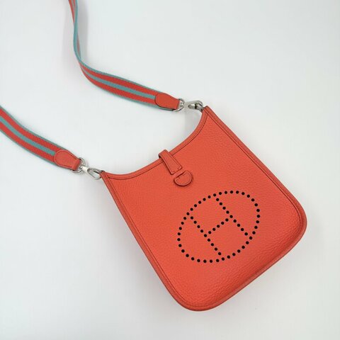 Hermes - 9T火焰橘TC銀釦╻Mini Evelyne 斜背包