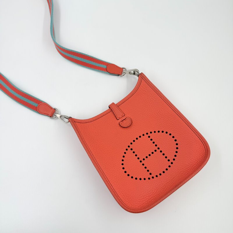 Hermes - 9T火焰橘TC銀釦╻Mini Evelyne 斜背包-0