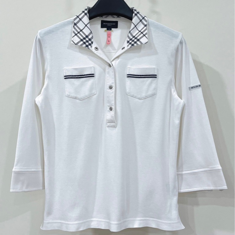 Burberry GOLF 格紋領白色棉質Polo 衫-2