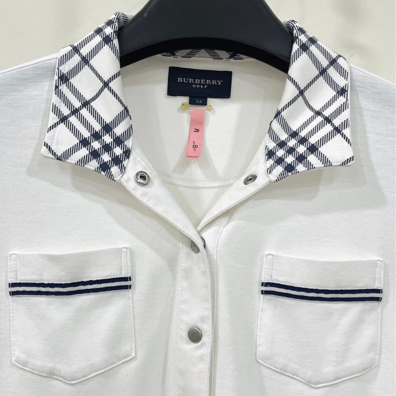 Burberry GOLF 格紋領白色棉質Polo 衫-4