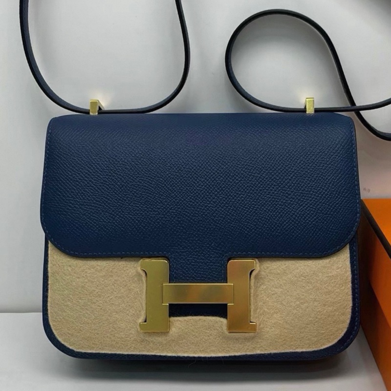 HERMES愛馬仕 Constance 19 D刻19年康康藍色金扣五金帶膜成色非常好-0